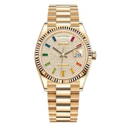 Часы Rolex Day-Date Ladies Diamond-paved 10 baguette rainbow sapphires 128238 020668