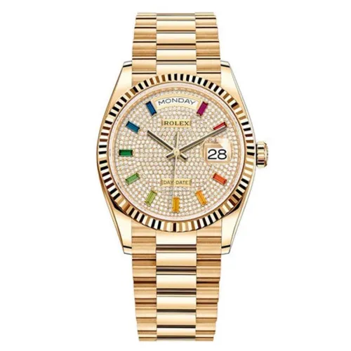 Часы Rolex Day-Date Ladies Diamond-paved 10 baguette rainbow sapphires 128238 020669